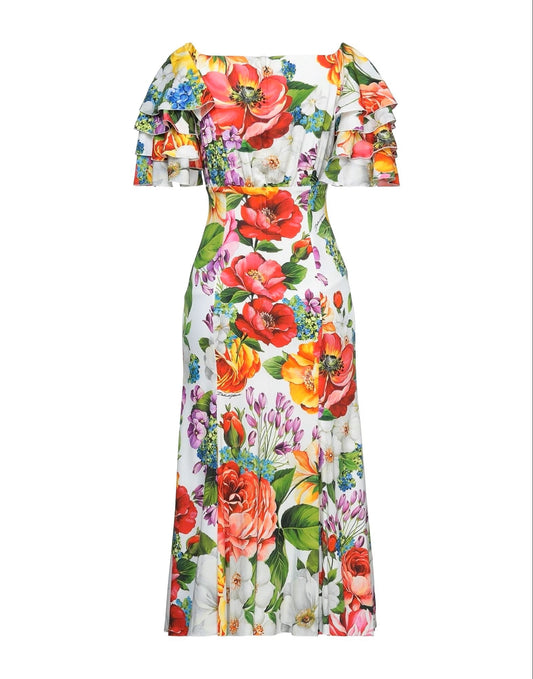 DOLCE & GABBANA WOMEN FLOWERS RUFFLES LONG DRESS