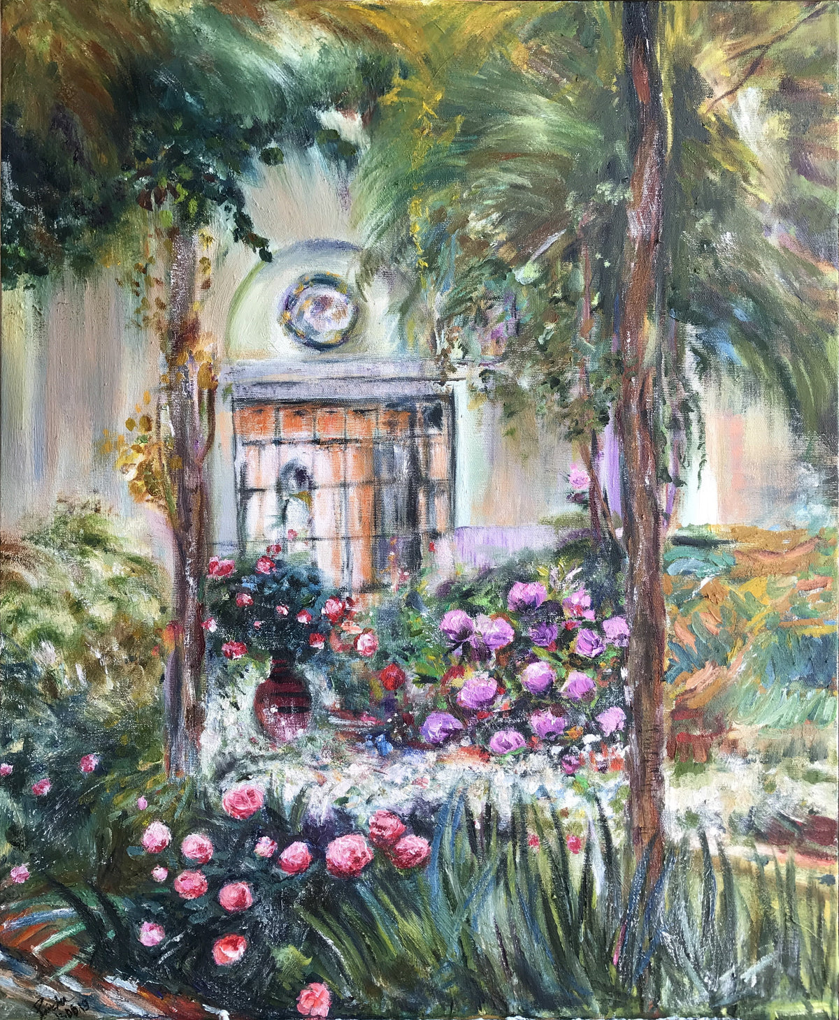 Colorful floral garden oil painting by Panicha Thisanon