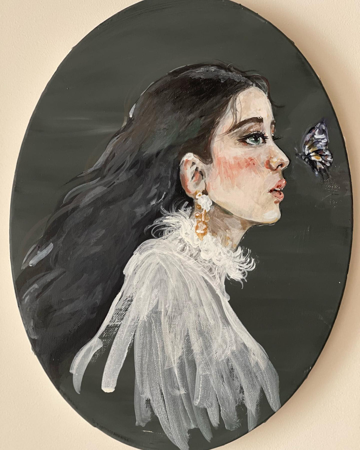 Tempera portrait of a woman with a butterfly by Panicha Thisanon