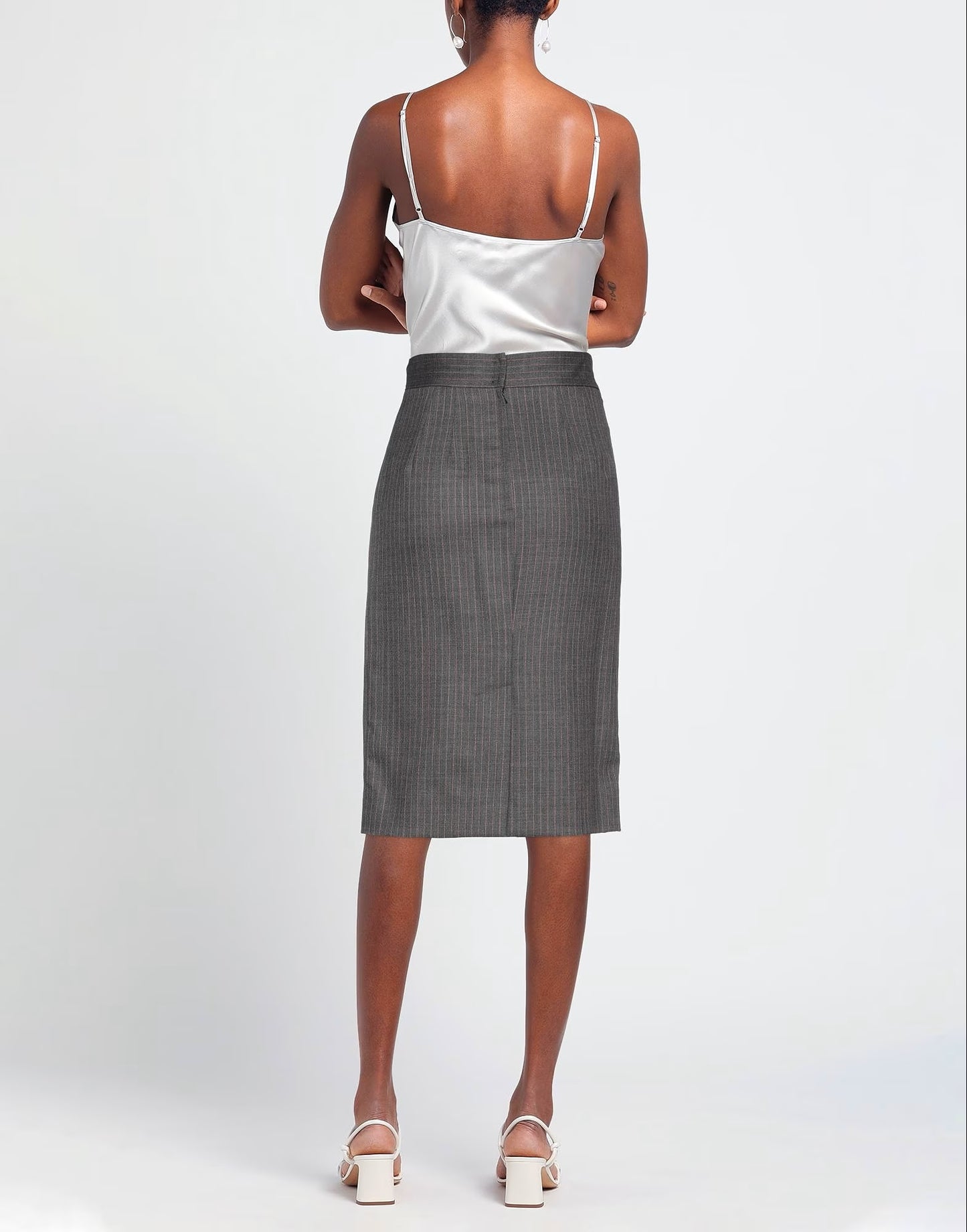 DOLCE & GABBANA GRAY MIDI SKIRT WITH PINK STRIPES