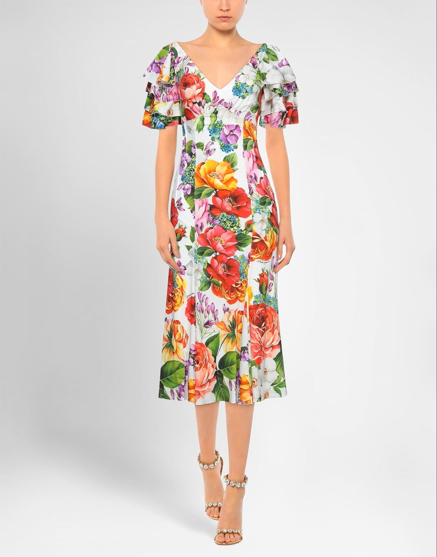 DOLCE & GABBANA WOMEN FLOWERS RUFFLES LONG DRESS