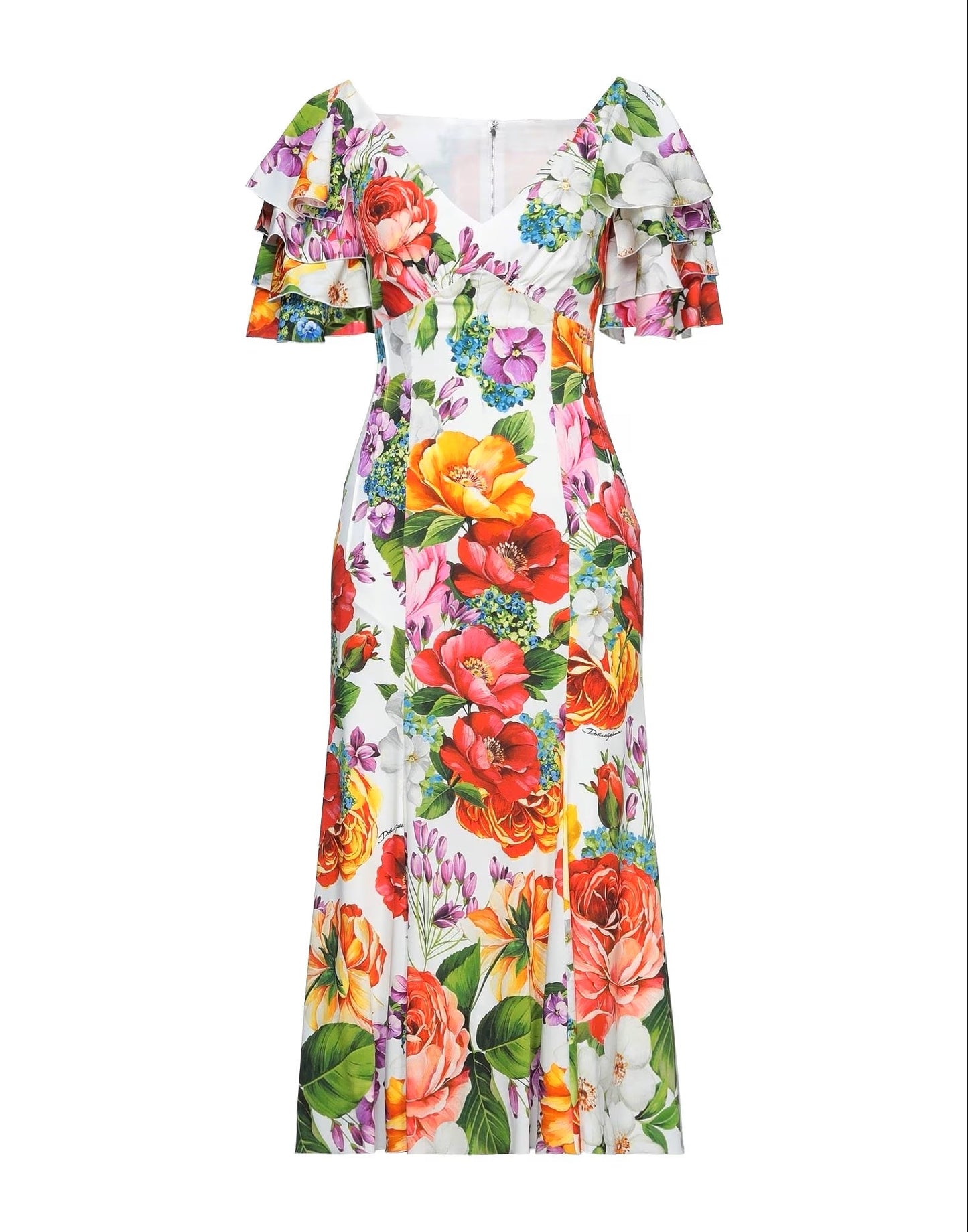 DOLCE & GABBANA WOMEN FLOWERS RUFFLES LONG DRESS