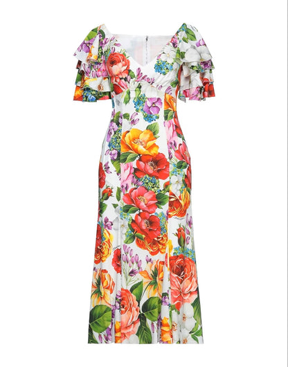 DOLCE & GABBANA WOMEN FLOWERS RUFFLES LONG DRESS