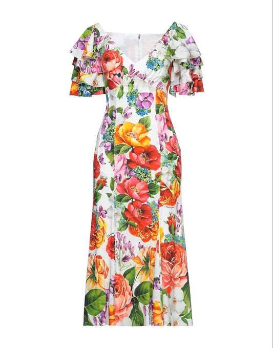 DOLCE & GABBANA WOMEN FLOWERS RUFFLES LONG DRESS